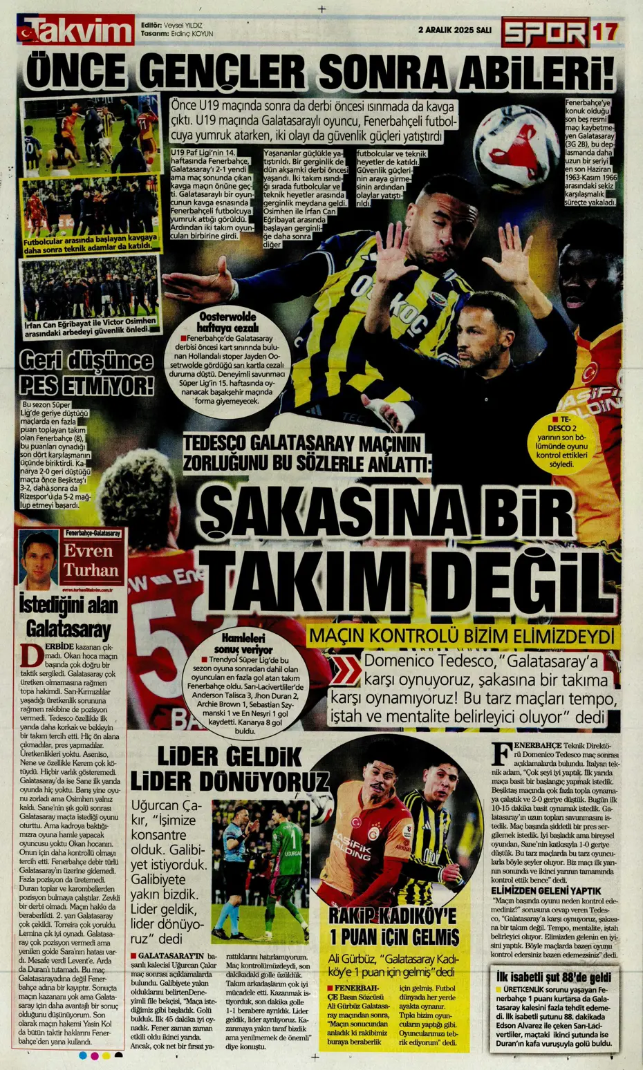 "90+5'te Galatasaray'ı dur'Duran' kafa" | Sporun manşetleri - 18