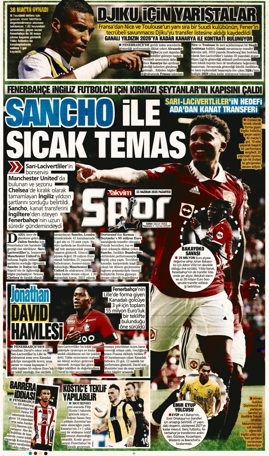 "Fenerbahçe'den Jadon Sancho bombası" | Sporun manşetleri - 4