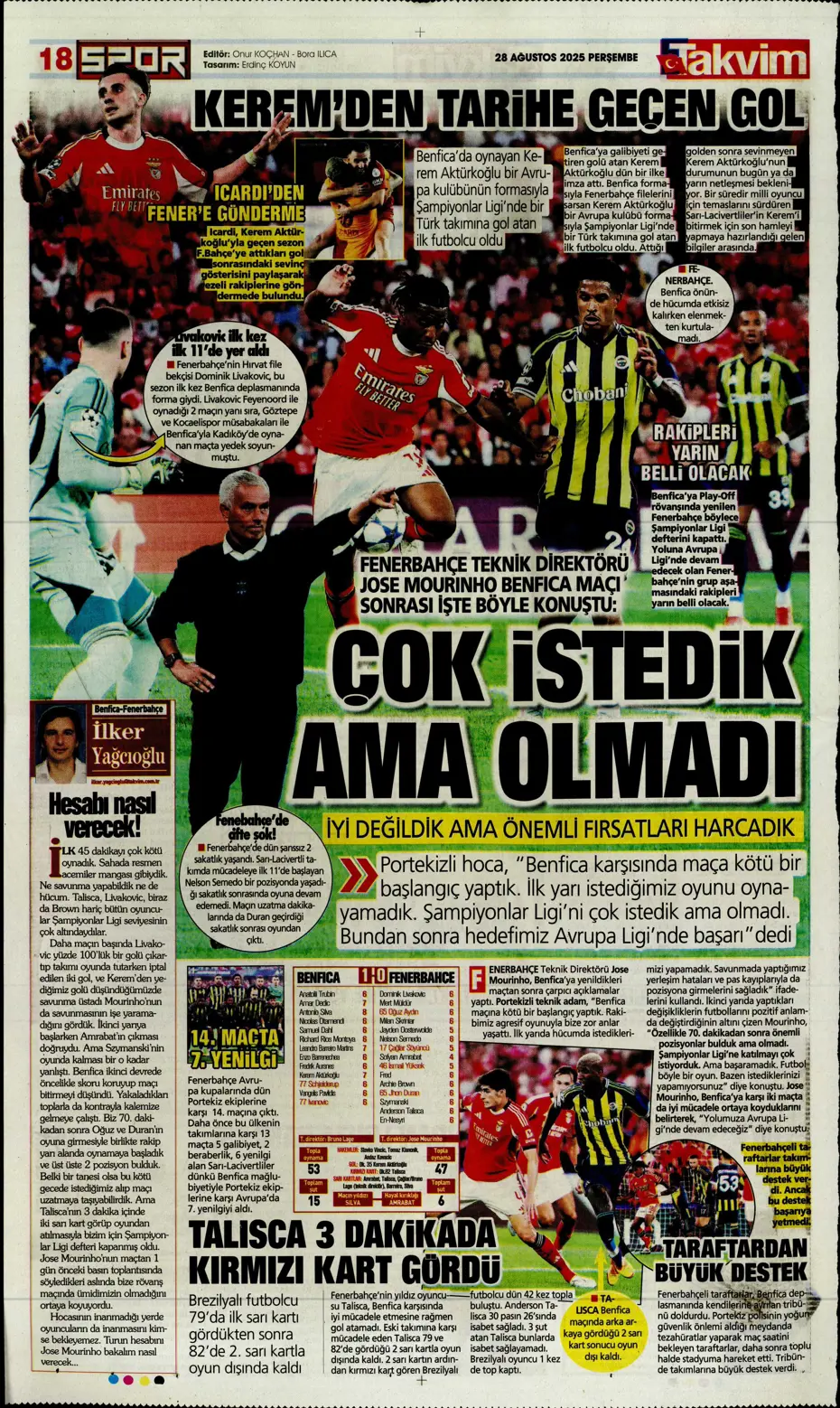 "Kerem Fenerbahçe'yi de Mourinho'yu da bitirdi" | Sporun manşetleri - 5