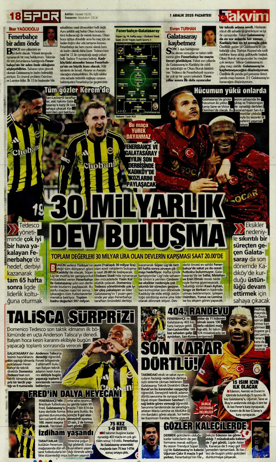 "Kadıköy'de 30 milyarlık dev buluşma" | Sporun manşetleri - 6
