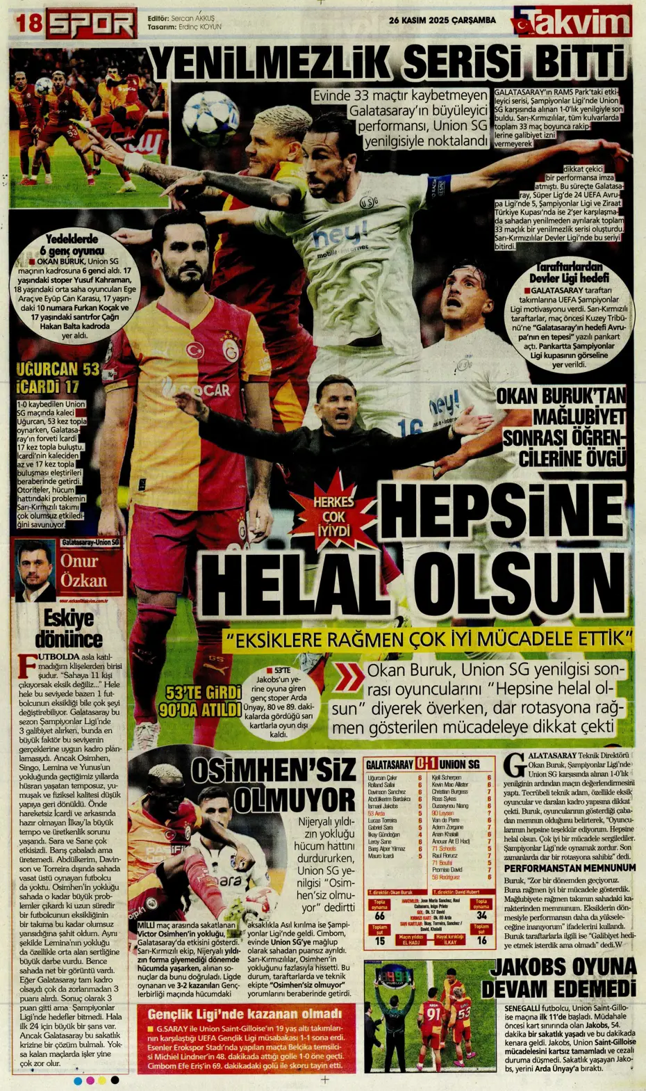 "Galatasaray Şampiyonlar Ligi'nde sakata geldi" | Sporun manşetleri - 5