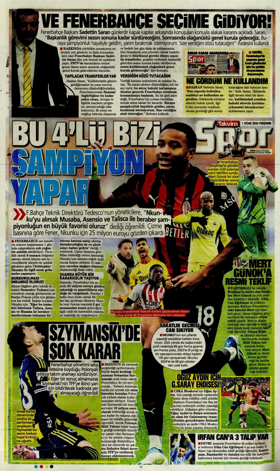 "Tedesco'dan transferde 3 isme olumlu rapor" | Sporun manşetleri - 13