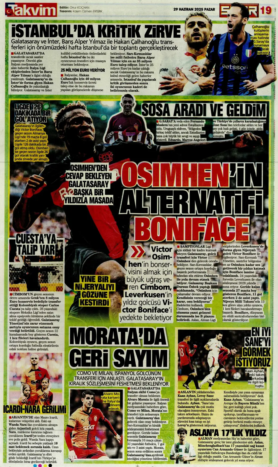  8 isim seneye yok" | Sporun manşetleri - 3