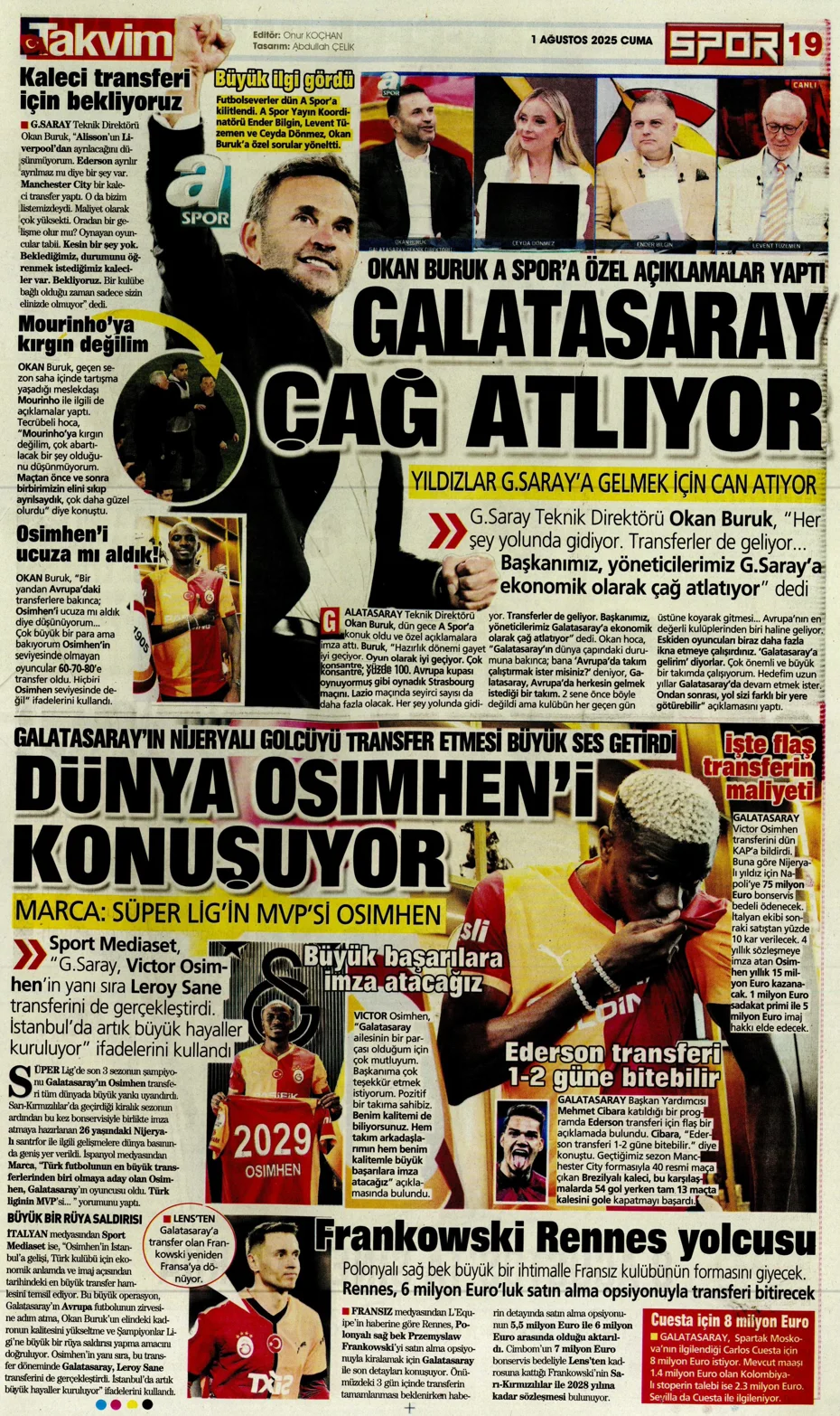"Ederson için geri sayım" | Sporun manşetleri - 1