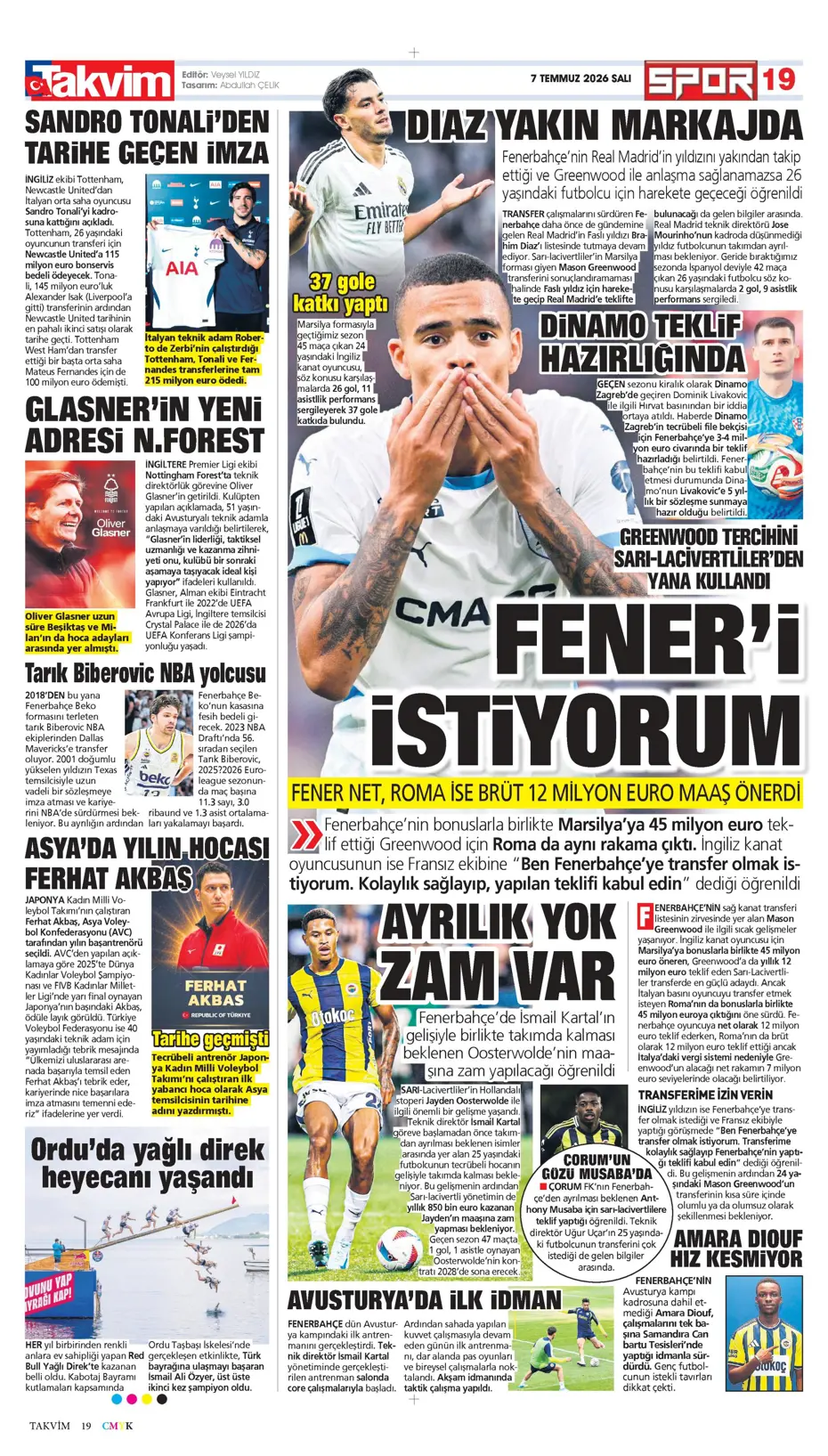 "Ve Greenwood, Fenerbahçe'de" | Sporun manşetleri - 2