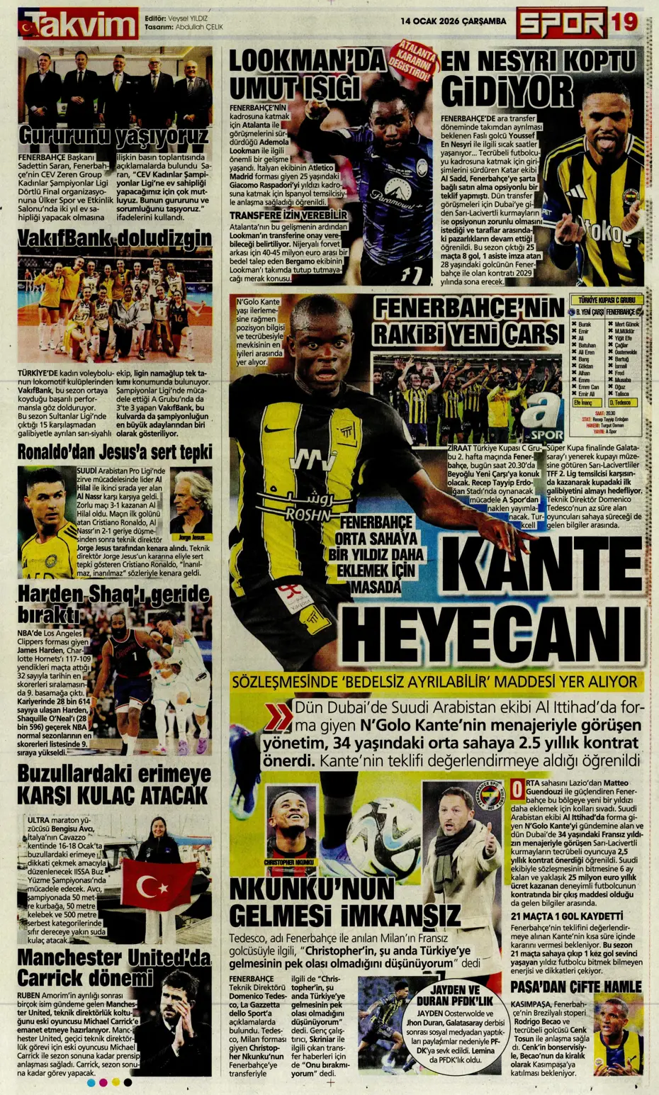 "N'Golo Kante Fenerbahçe'de" | Sporun manşetleri - 7