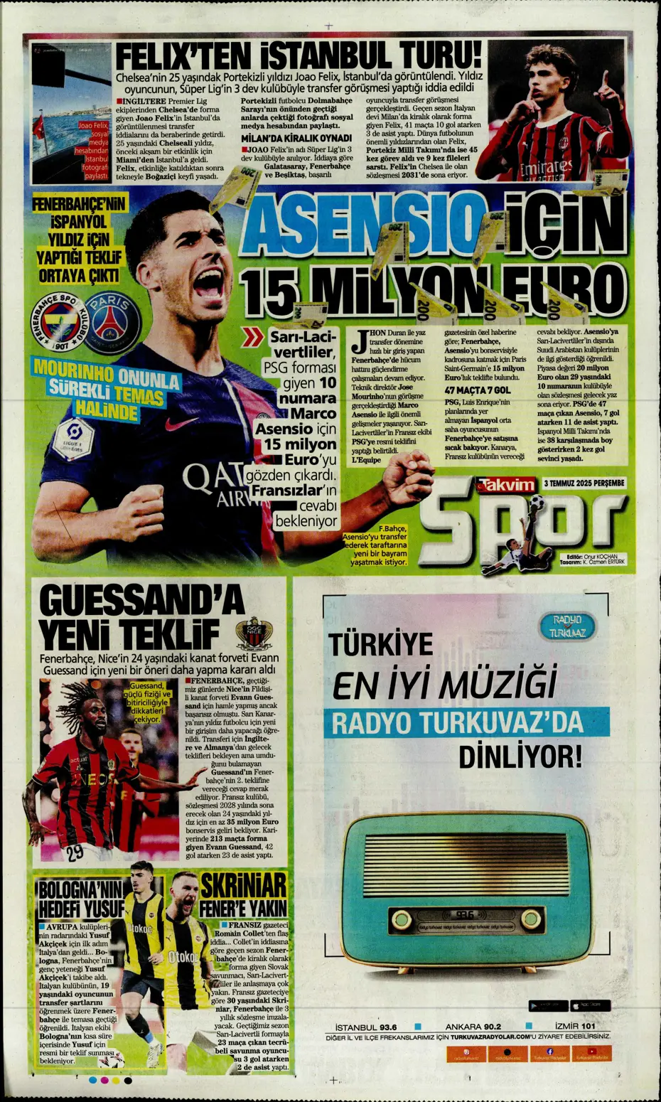 "Fenerbahçe'den Orkun Kökçü için dev bonservis" | Sporun manşetleri - 3