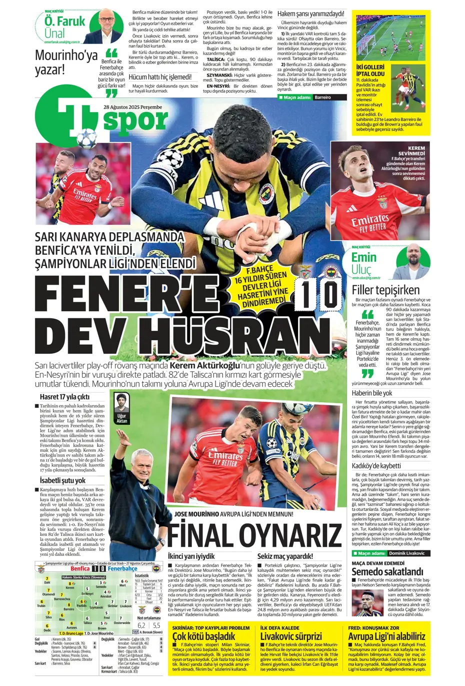 "Kerem Fenerbahçe'yi de Mourinho'yu da bitirdi" | Sporun manşetleri - 2