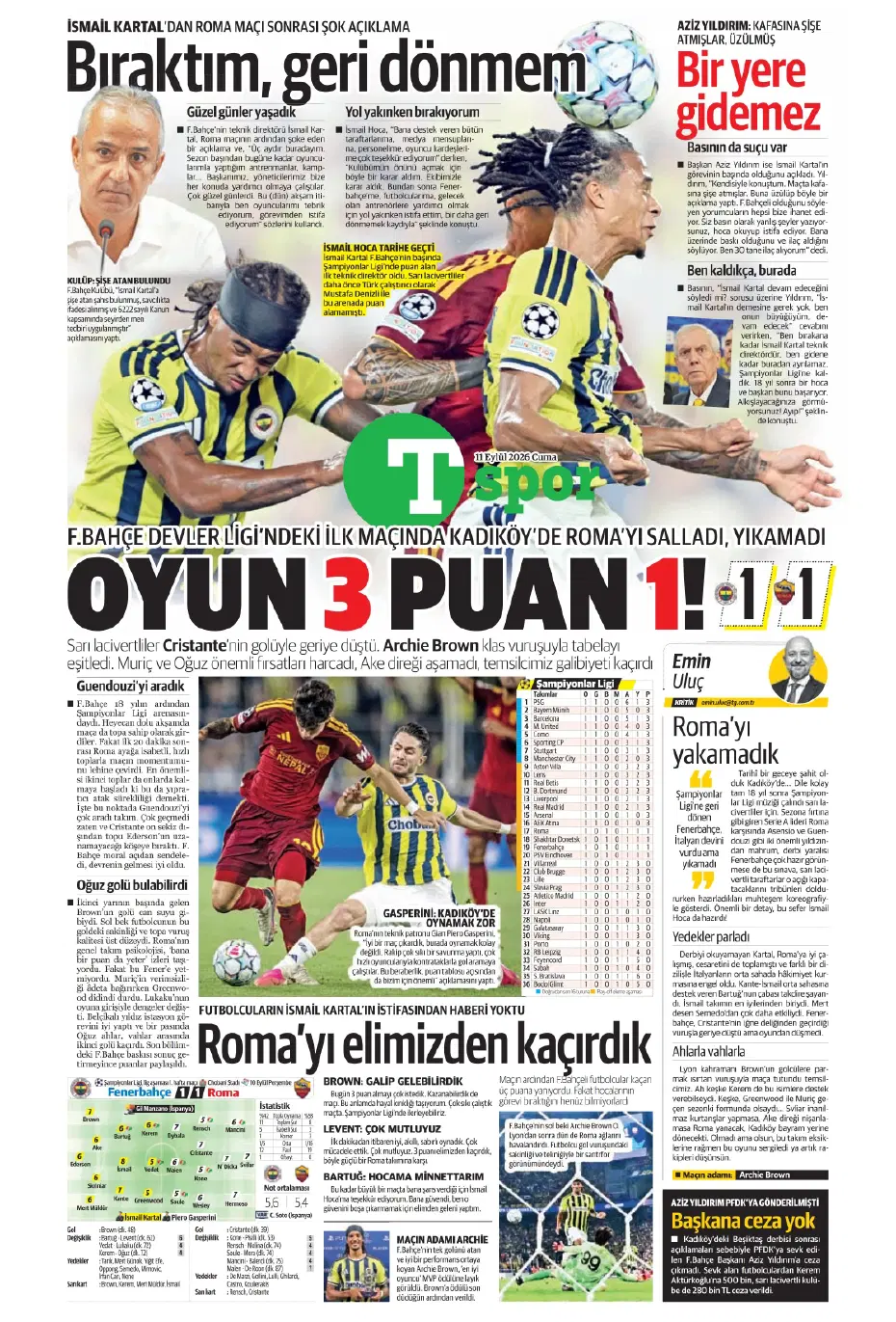 "İsmail Kartal gitti, geldi" | Sporun manşetleri - 15