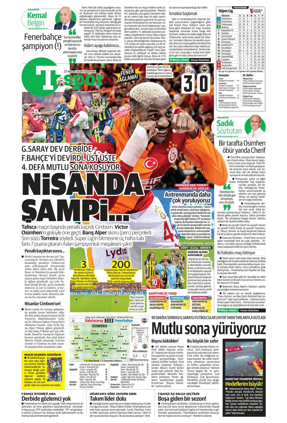 "Aslan Fener'i 7 bitirdi" | Sporun manşetleri - 11 "Aslan Fener'i 7 bitirdi" | Sporun manşetleri - 11