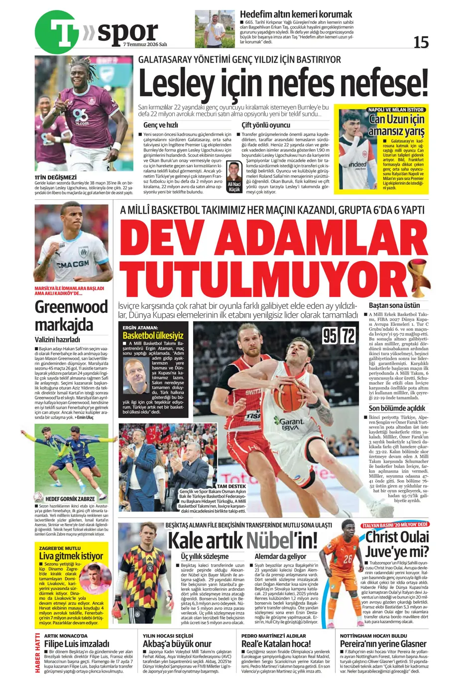 "Ve Greenwood, Fenerbahçe'de" | Sporun manşetleri - 15