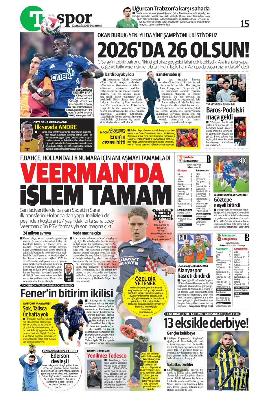 "Fenerbahçe'de 2 isim takımdan ayrılıyor: 35 milyon euro" | Sporun manşetleri - 25