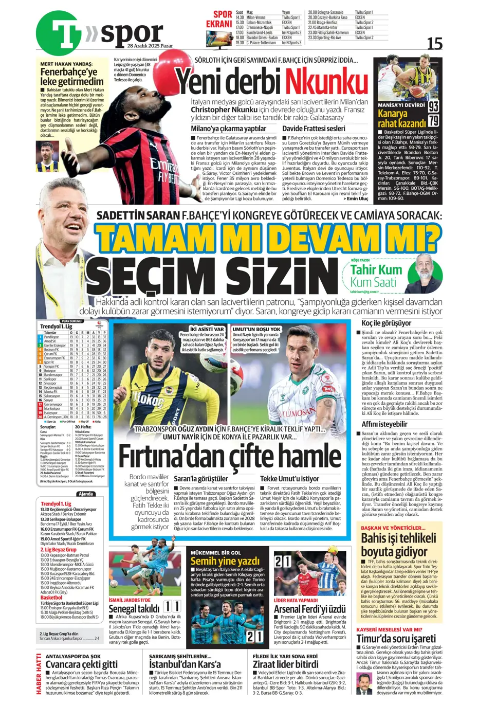 "Fenerbahçe'ye Szymanski piyangosu: Kabul ettiler" | Sporun manşetleri - 12 "Fenerbahçe'ye Szymanski piyangosu: Kabul ettiler" | Sporun manşetleri - 12