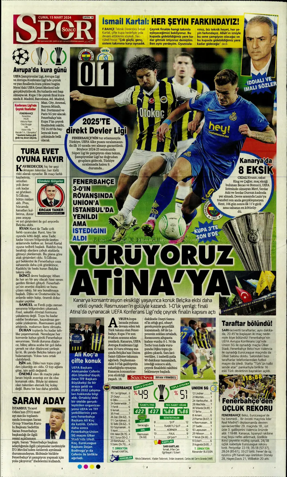 "Atina'ya 4 kaldı" | Sporun manşetleri (15 Mart 2024) - 25