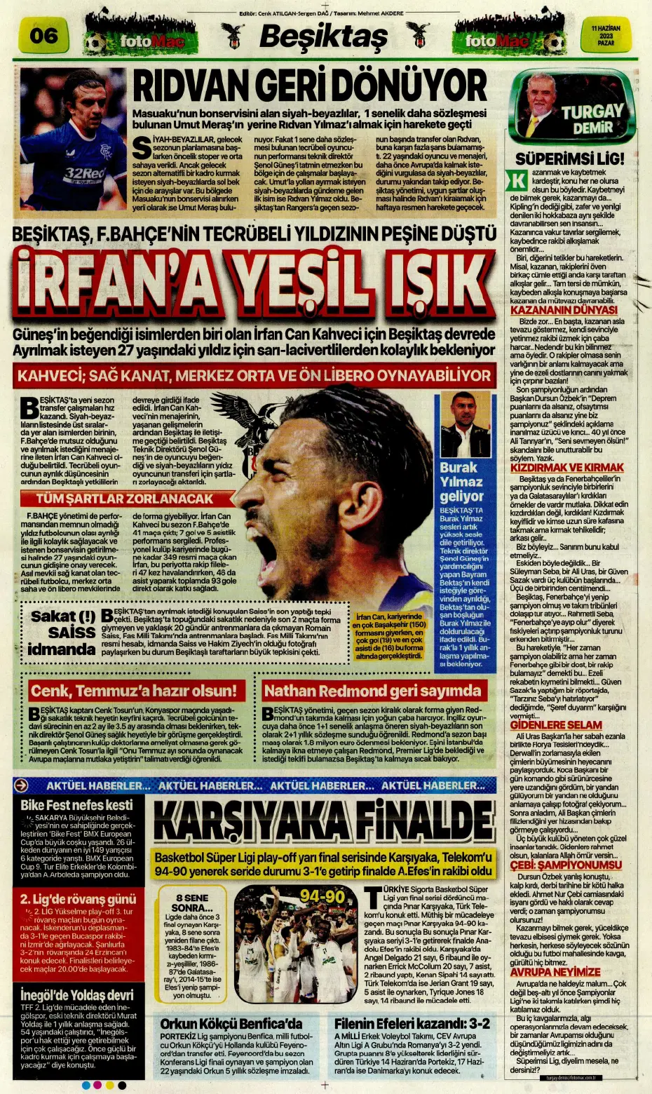 "F.Bahçe'ye veda etti" | Sporun manşetleri (11 Haziran 2023) - 10