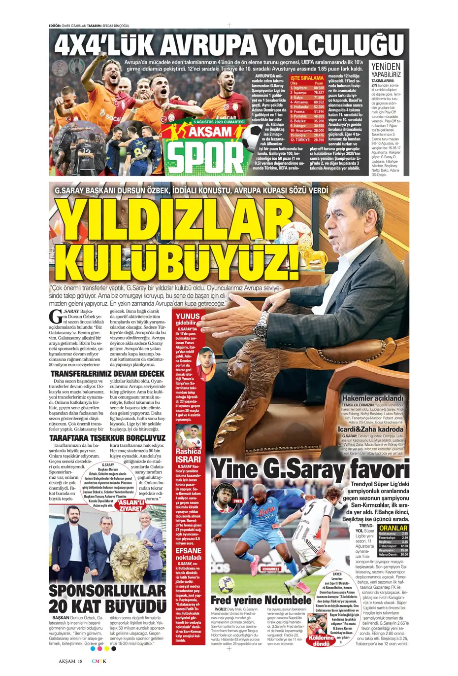 "Fener'e yıldız yağmuru" | Sporun Manşetleri (5 Ağustos 2023) - 4