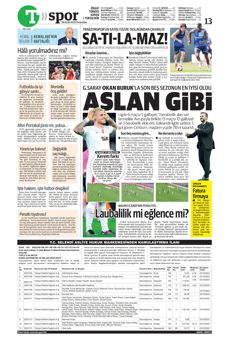 "Tarihi eser" | Sporun manşetleri (28 Eylül 2023) - 39