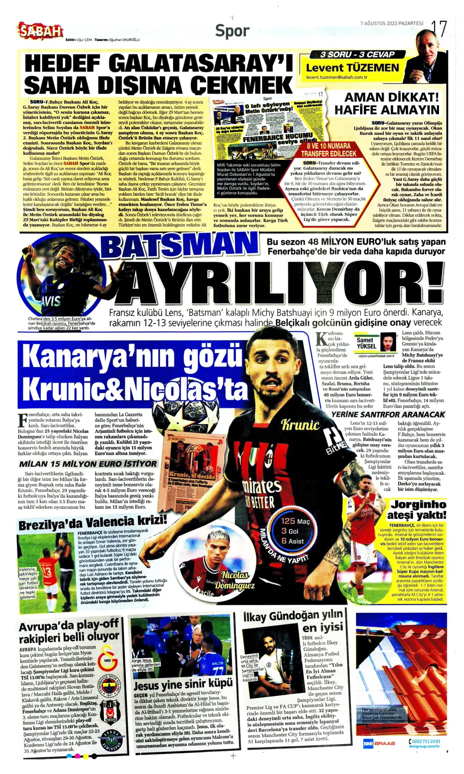 "Zaniolo gidiyor, Talisca geliyor" | Sporun manşetleri (7 Ağustos 2023) - 27 "Zaniolo gidiyor, Talisca geliyor" | Sporun manşetleri (7 Ağustos 2023) - 27