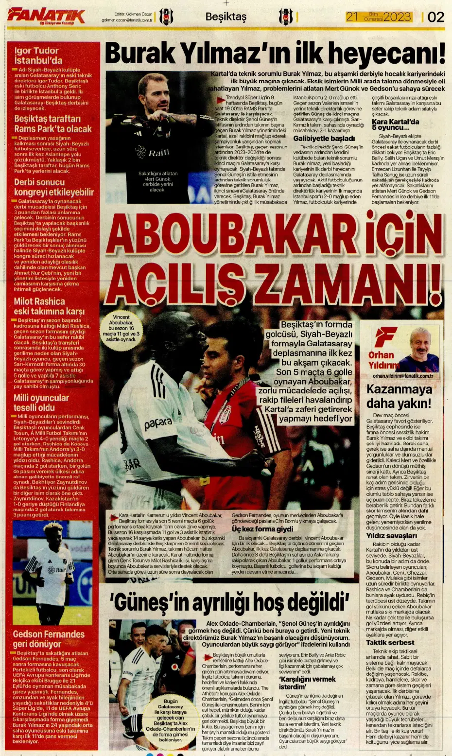 "Ateş gibi derbi" | Sporun manşetleri (21 Ekim 2023) - 5