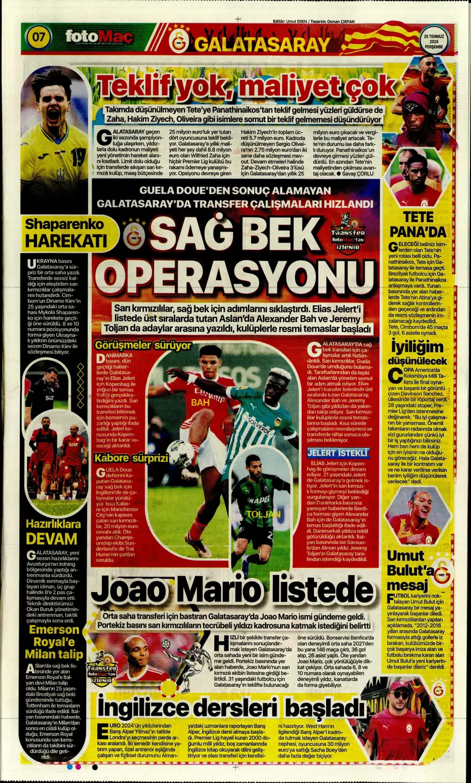 "Fenerbahçe'de sıra geldi orta saha transferine" | Sporun manşetleri - 14 "Fenerbahçe'de sıra geldi orta saha transferine" | Sporun manşetleri - 14