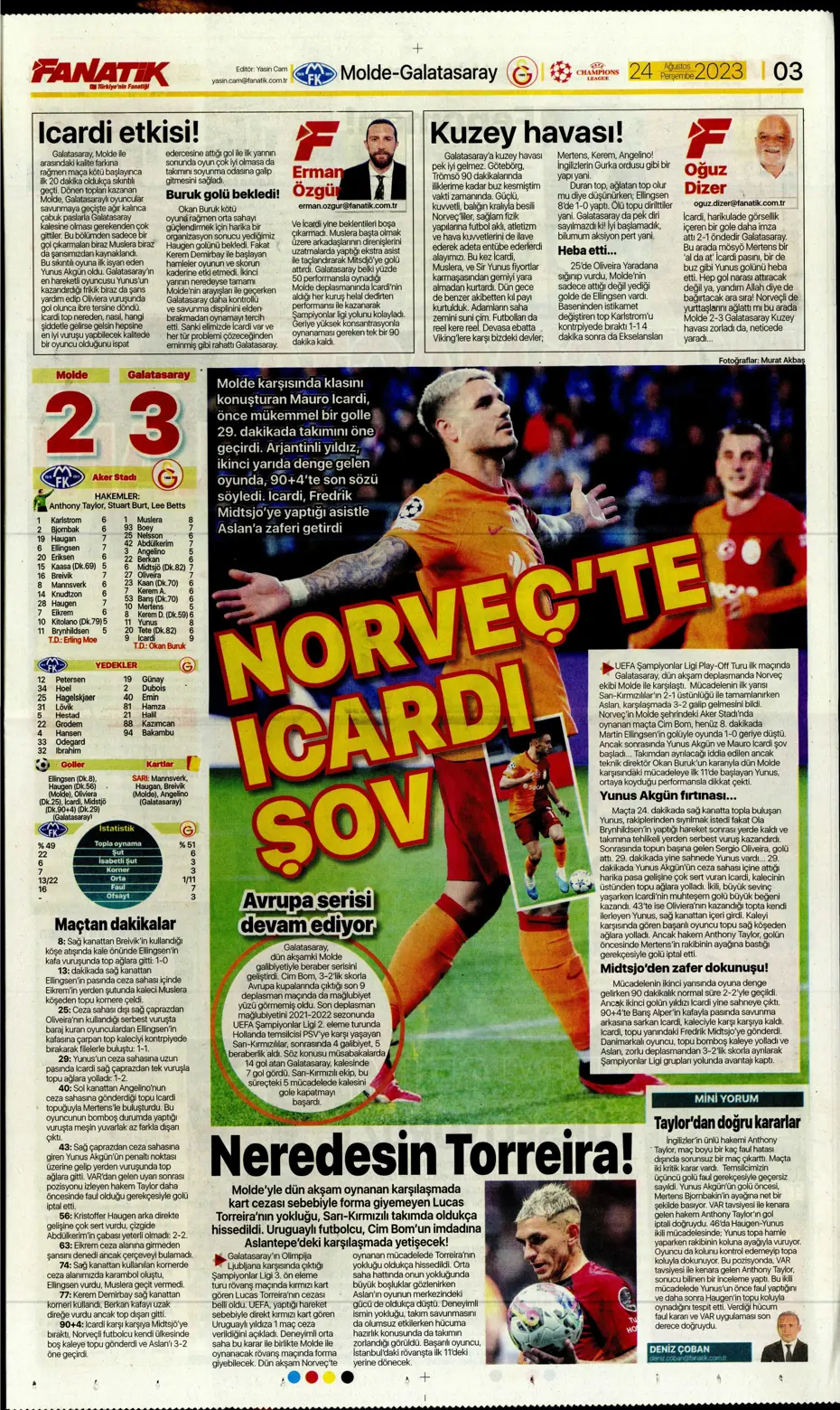"İyi ki varsın Mauro Icardi" | Sporun manşetleri (24 Ağustos 2023) - 3