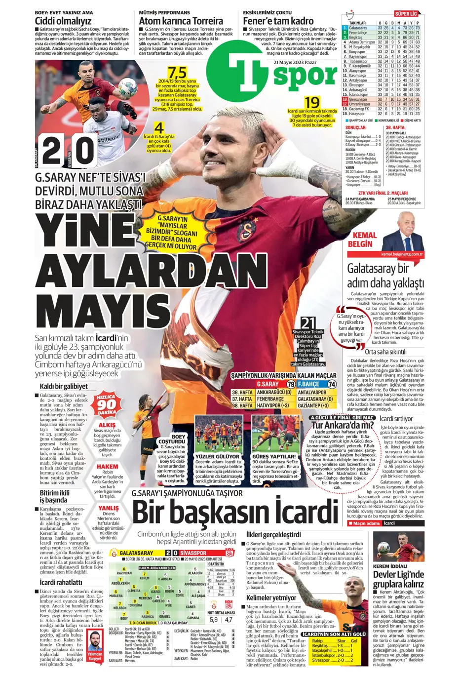 "Mauro Icardi ile 23. şampiyonluğa" Günün spor manşetleri (21 Mayıs 2023) - 27