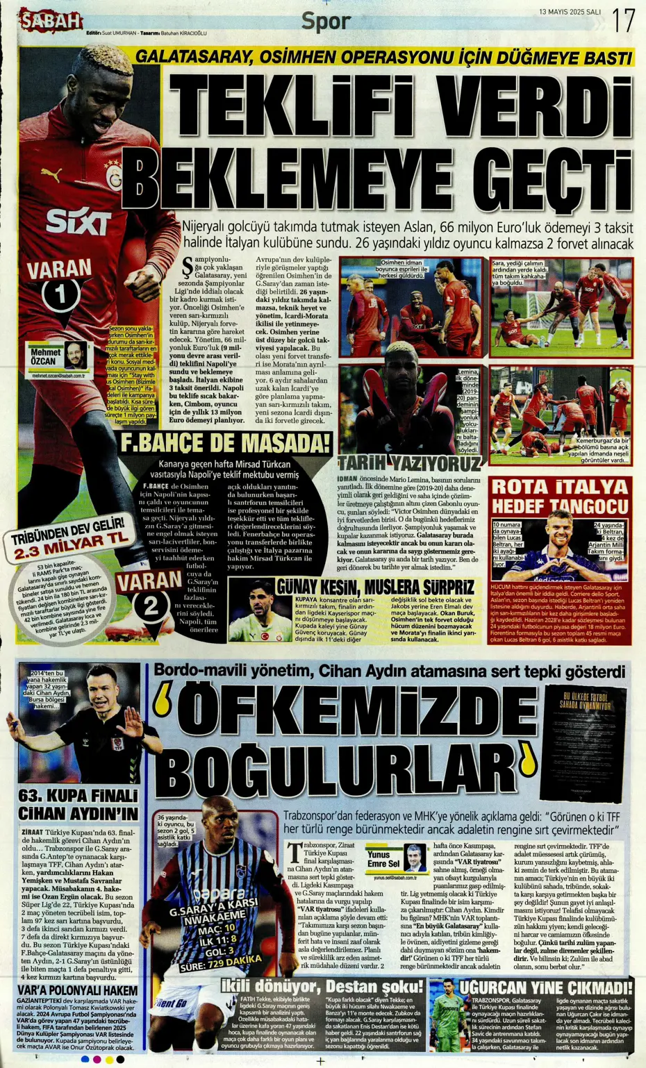 "Galatasaray, Osimhen için Napoli ile anlaştı" | Sporun manşetleri - 26