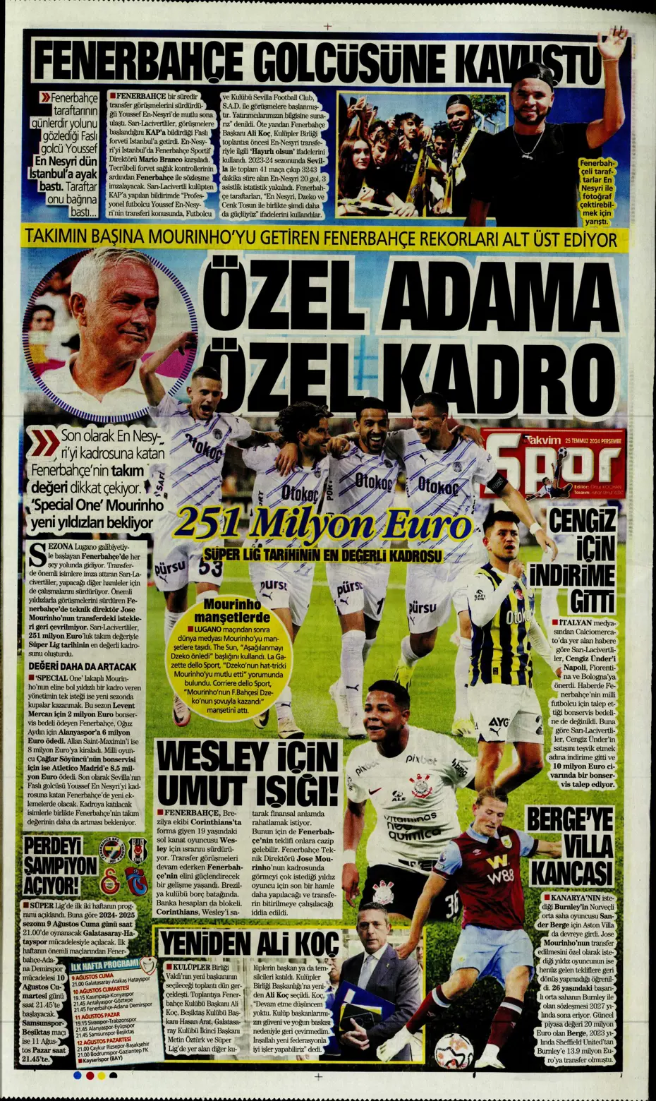 "Fenerbahçe'de sıra geldi orta saha transferine" | Sporun manşetleri - 32 "Fenerbahçe'de sıra geldi orta saha transferine" | Sporun manşetleri - 32