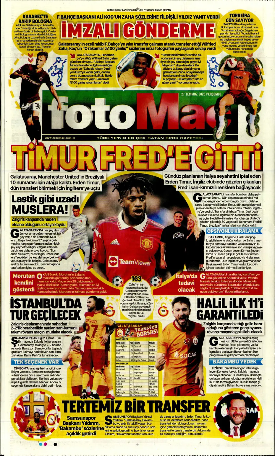 "Fenerbahçe'den gövde gösterisi" | Sporun manşetleri (27 Temmuz 2023) - 20 "Fenerbahçe'den gövde gösterisi" | Sporun manşetleri (27 Temmuz 2023) - 20