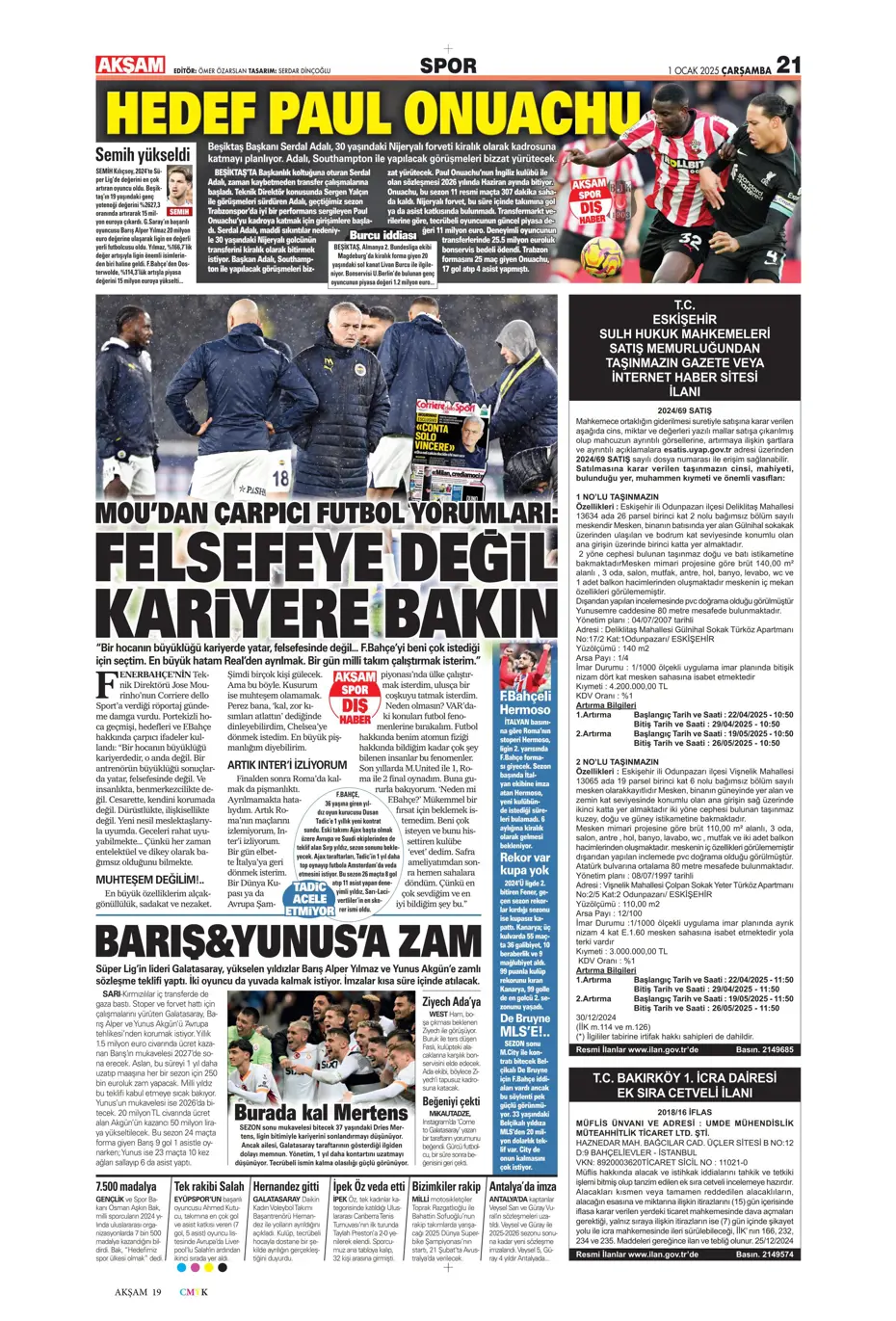 "Sergen Yalçın ve ekibi cumartesi başlıyor" | Sporun manşetleri (1 Ocak 2025) - 5