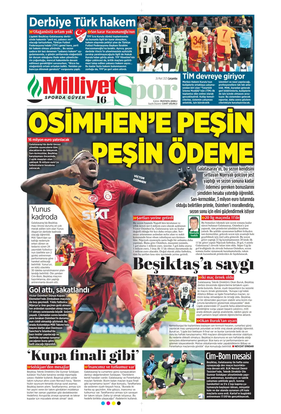 "Kaleye Alisson, orta sahaya İlkay" | Sporun manşetleri - 19