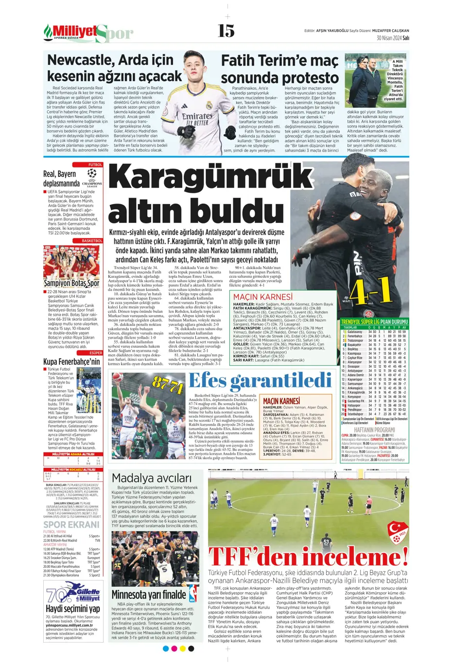 "Real'in golcüsü Aslan'a" | Sporun manşetleri (30 Nisan 2024) - 22