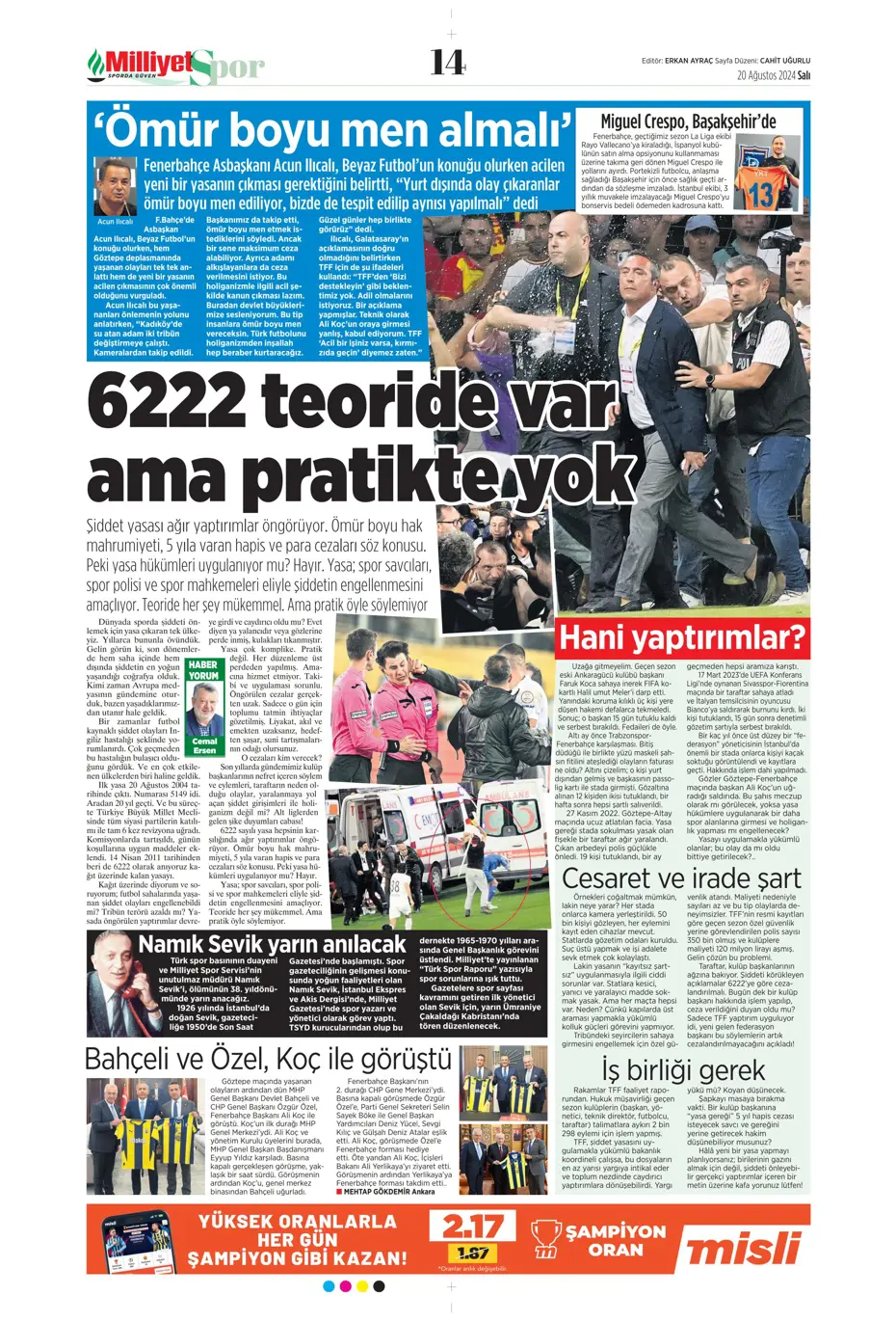 "Fenerbahçe'de değişim zamanı" | Sporun manşetleri (20 Ağustos 2024) - 22