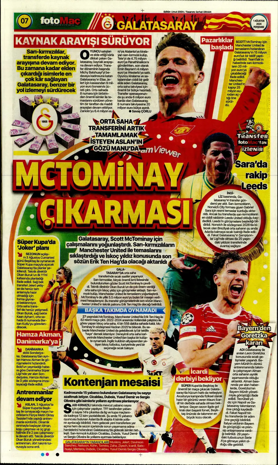 "McTominay Aslan oluyor" | Sporun manşetleri (1 Ağustos 2024) - 14 "McTominay Aslan oluyor" | Sporun manşetleri (1 Ağustos 2024) - 14