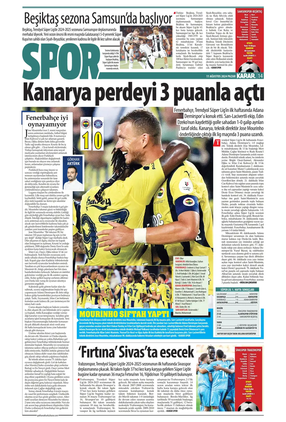 "Mou varsa fire yok" | Sporun manşetleri (11 Ağustos 2024) - 23