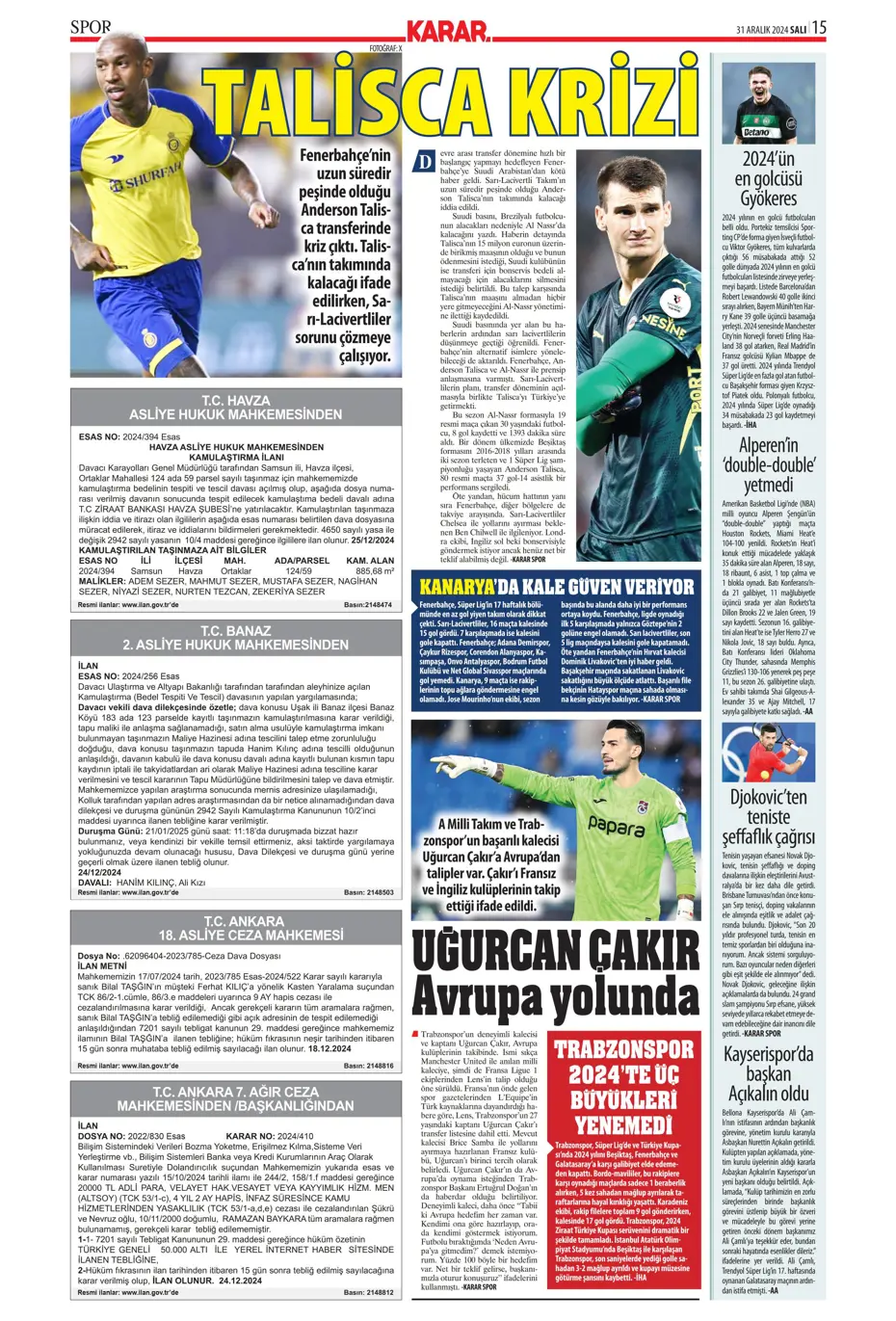 "Sergen Yalçın'la ilk görüşme" | Sporun manşetleri - 26