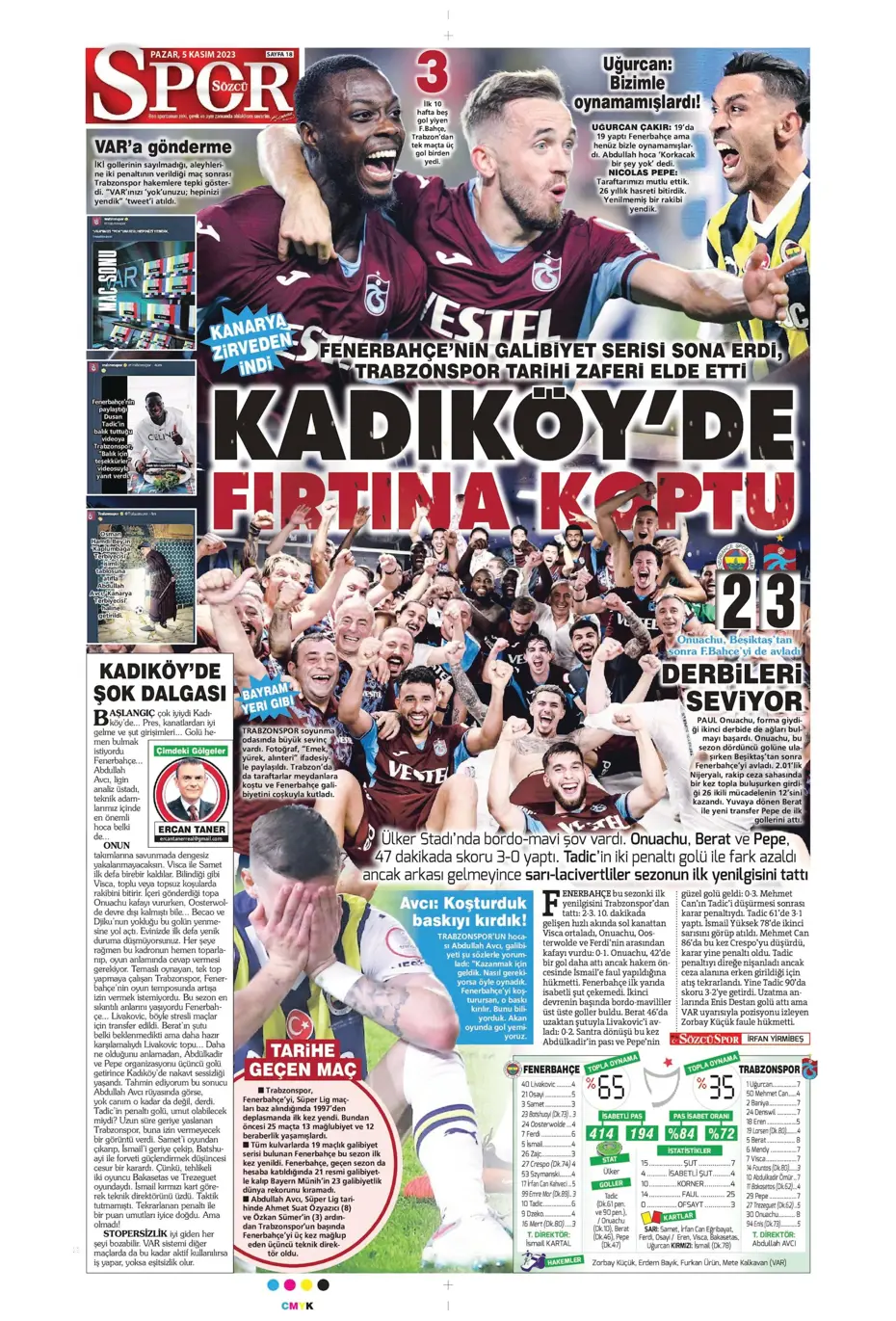 "Kadıköy'de tarihi fırtına" | Sporun manşetleri (5 Kasım 2023) - 40