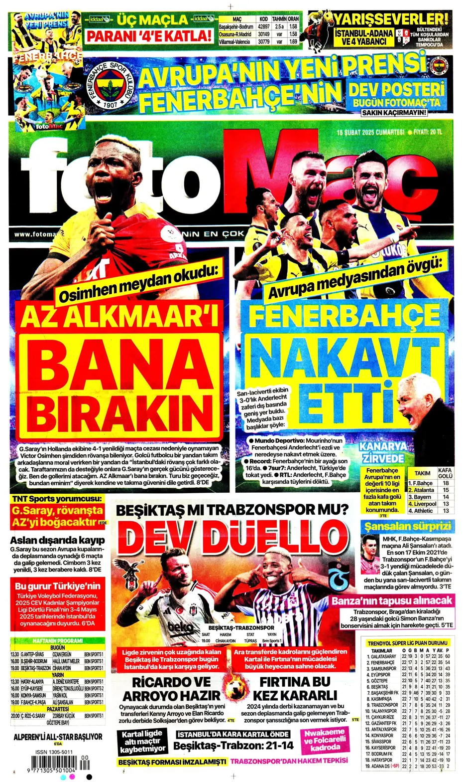 "Cimbom'da OHAL ilanı" | Sporun manşetleri (15 Şubat 2025) - 8