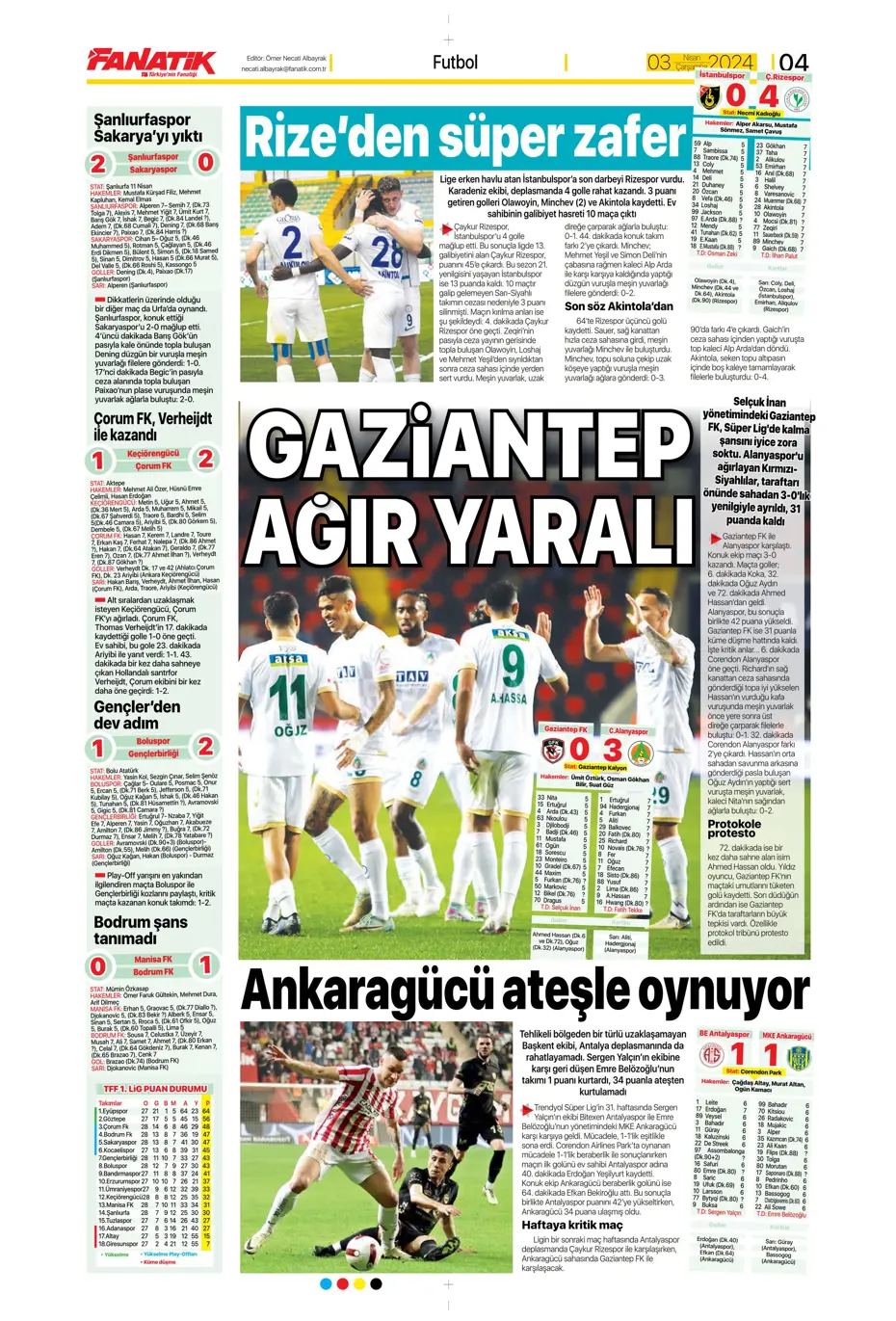 "Lige devam, kupa askıda" | Sporun manşetleri (3 Nisan 2024) - 27