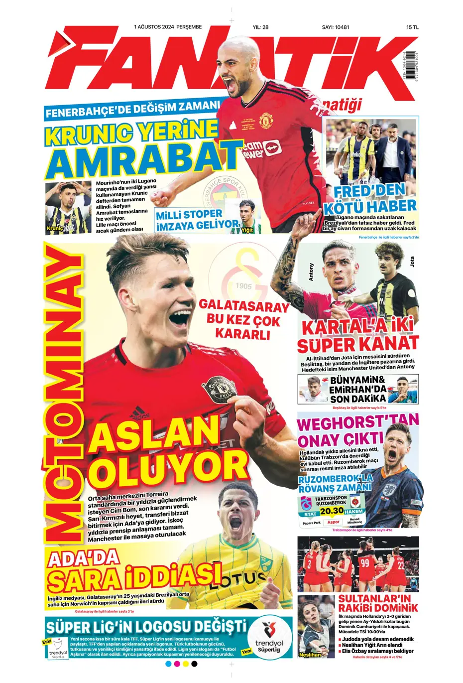 "McTominay Aslan oluyor" | Sporun manşetleri (1 Ağustos 2024) - 6 "McTominay Aslan oluyor" | Sporun manşetleri (1 Ağustos 2024) - 6