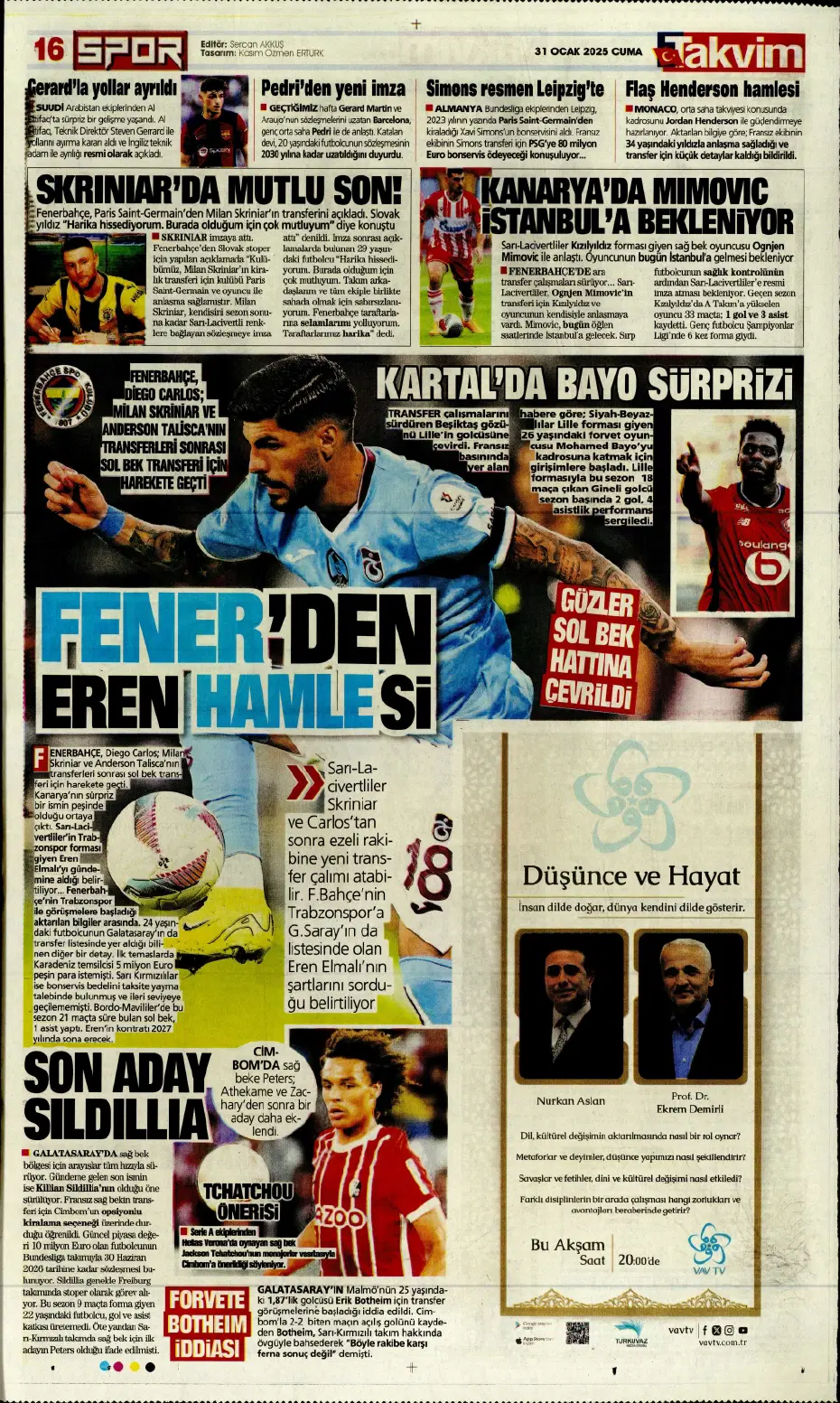 "Galatasaray ve Fenerbahçe play, Beşiktaş off" | Sporun manşetleri - 23