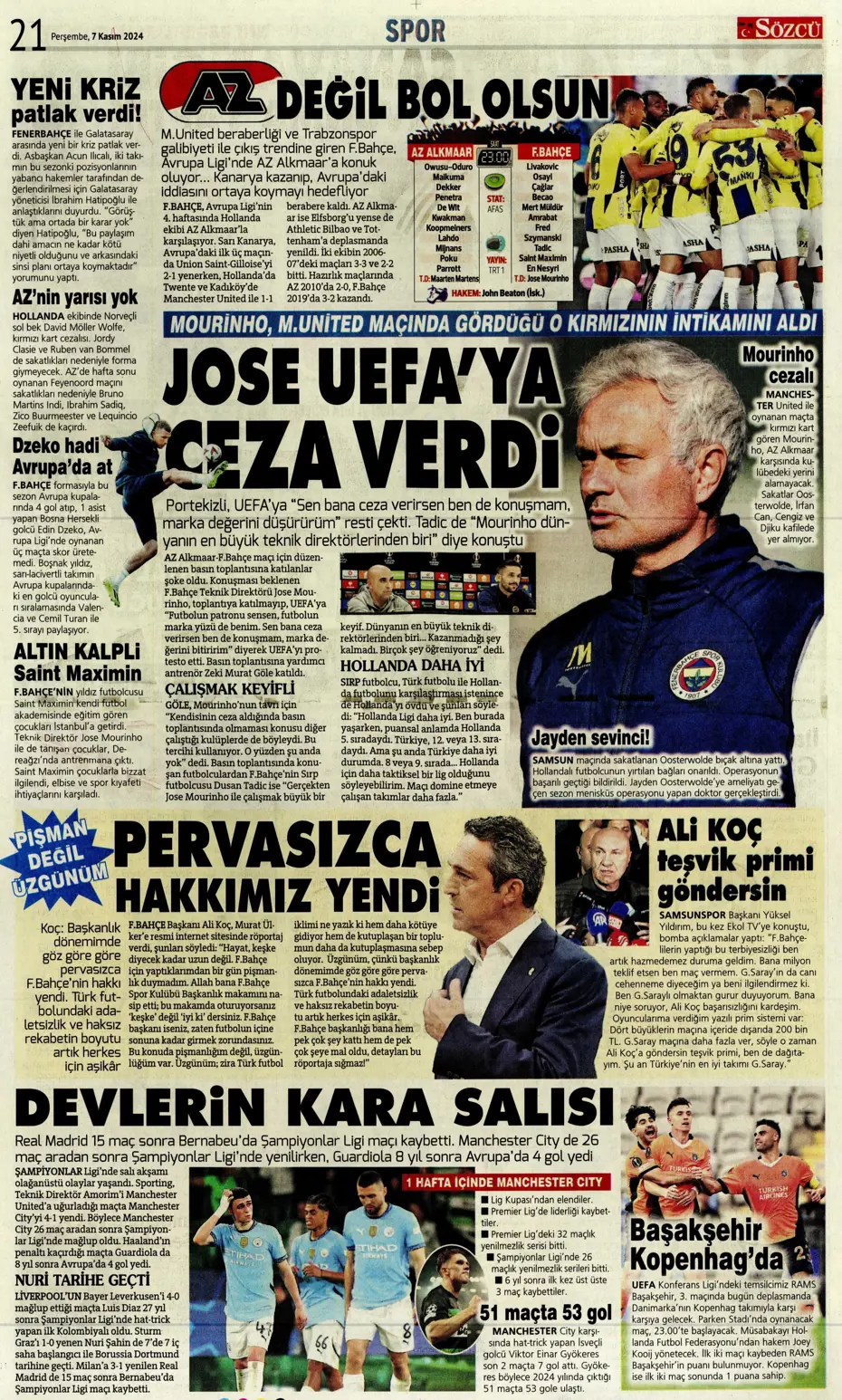 "Fenerbahçe'den Boca Juniors'a rest" | Sporun manşetleri (7 Kasım 2024) - 23