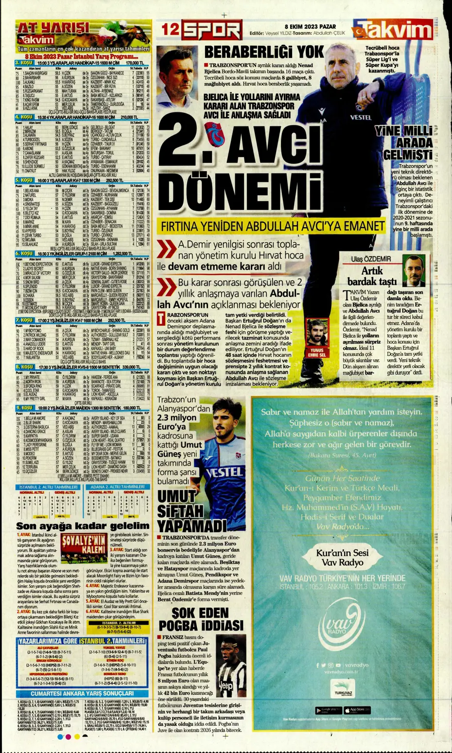 "Bjelica gidiyor, Avcı geliyor" | Sporun manşetleri (8 Ekim 2023) - 38