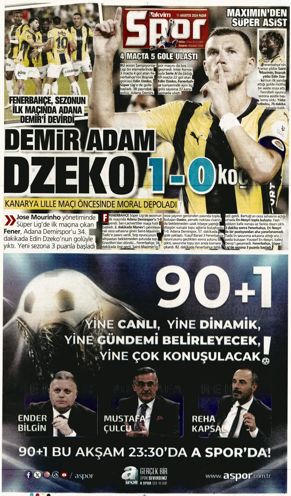 "Mou varsa fire yok" | Sporun manşetleri (11 Ağustos 2024) - 45