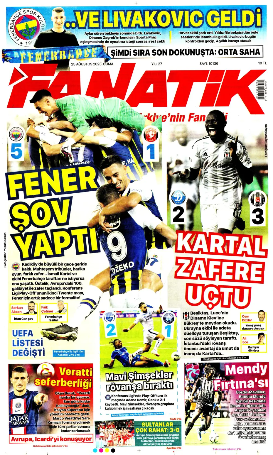 "Fenerbahçe'den 5'i 1 yerde" | Sporun manşetleri (25 Ağustos 2023) - 5