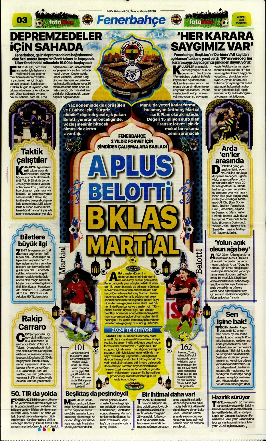 "Jesus'un derbi motivasyonu" - Gazete manşetleri (23 Mart 2023) - 13