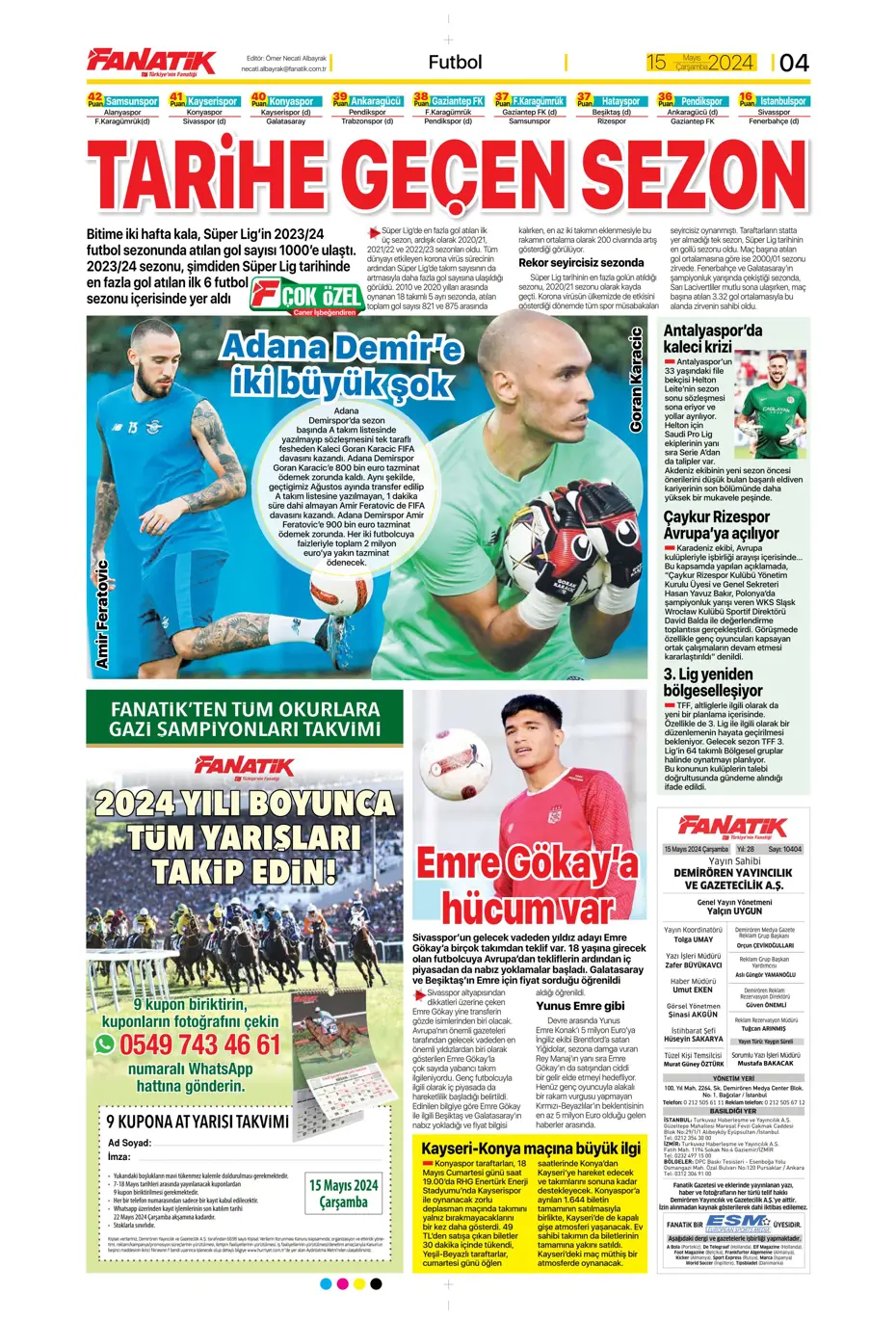 "Mourinho'ya 100 milyon euro" | Sporun manşetleri (15 Mayıs 2024) - 5