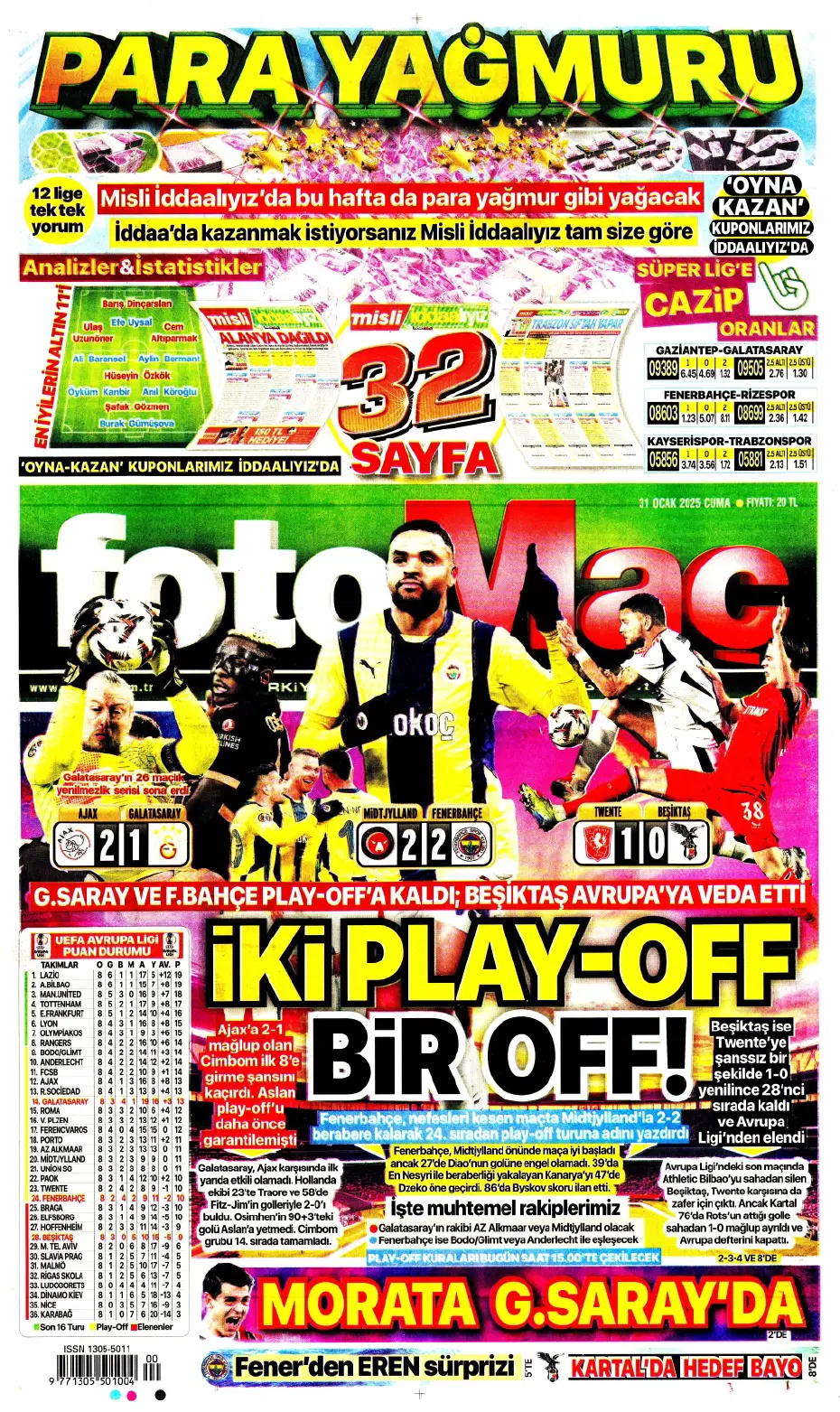 "Galatasaray ve Fenerbahçe play, Beşiktaş off" | Sporun manşetleri - 9