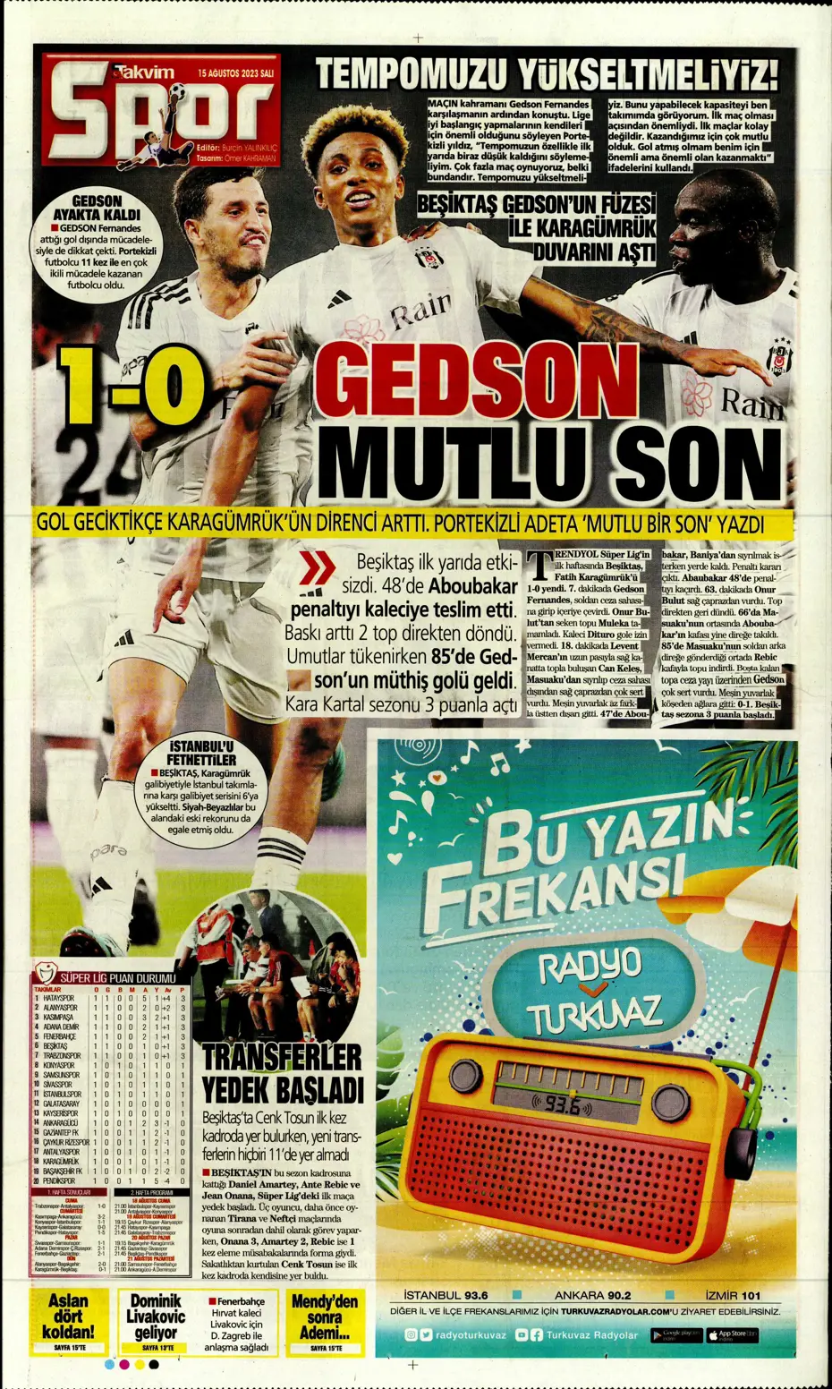 "Kartal'ı Gedson uçurdu" | Sporun Manşetleri - 42