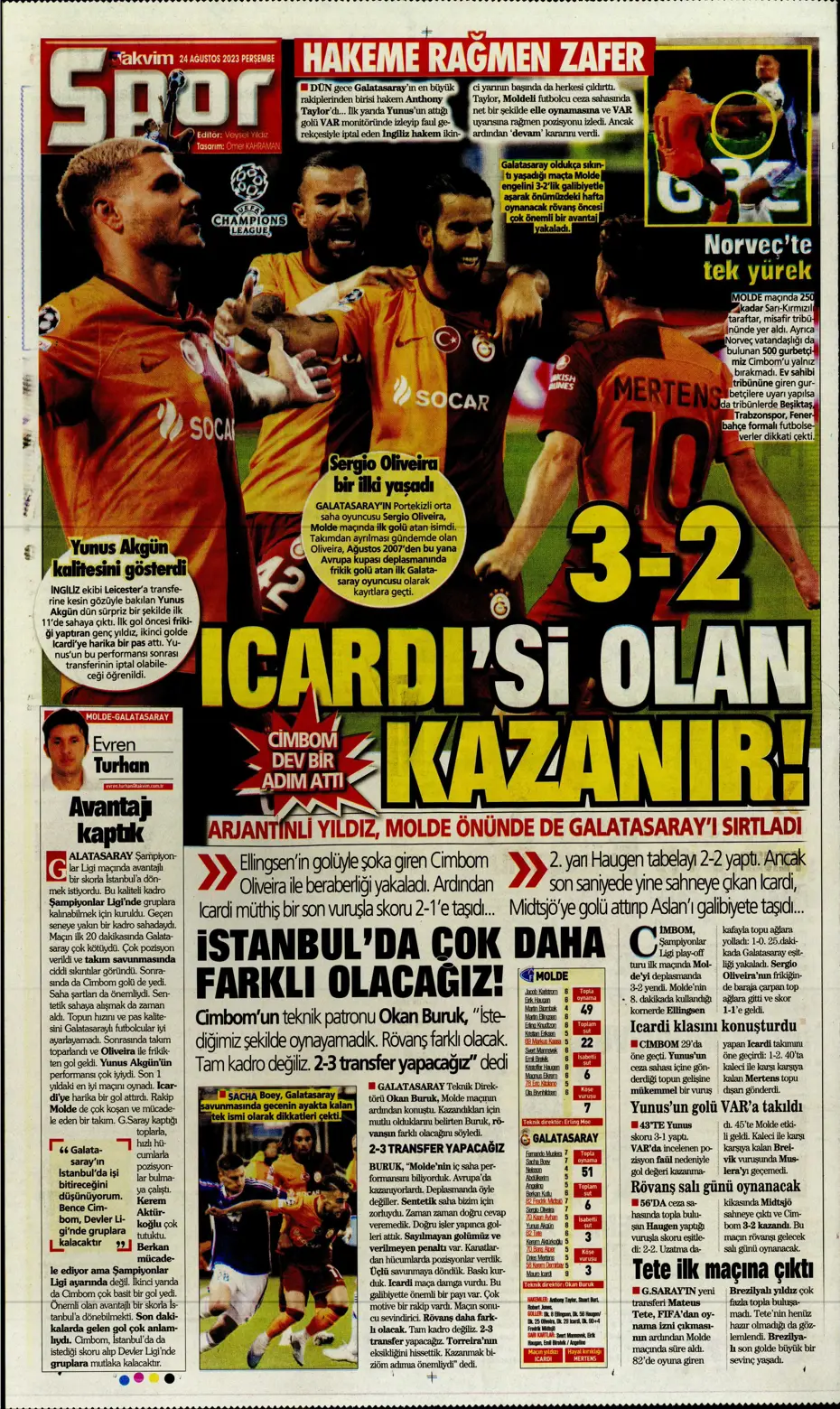 "İyi ki varsın Mauro Icardi" | Sporun manşetleri (24 Ağustos 2023) - 38